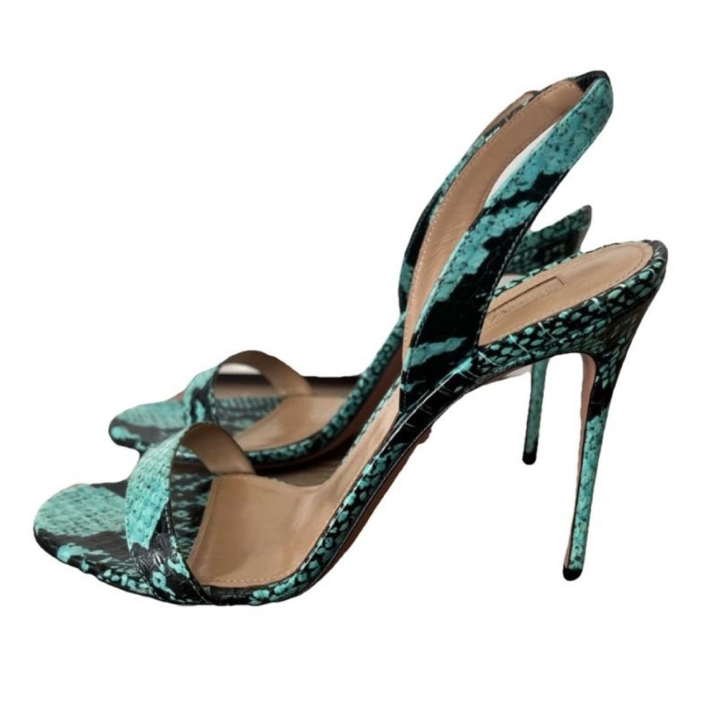 Aquazurra So Nude 105mm Sandals Blue Snakeskin EU 39